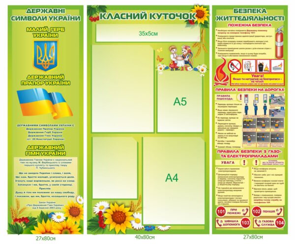 Пластиковий стенд “Класний куточок з символікою України та куточком безпеки”