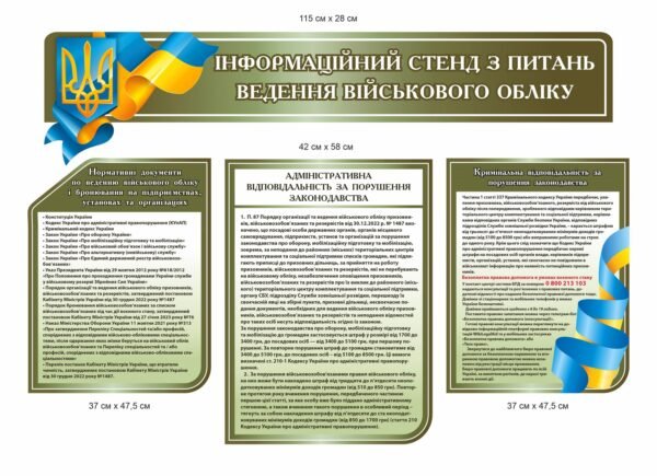Стенд з військового обліку “Нормативні документи, адміністративна відповідальність та кримінальна