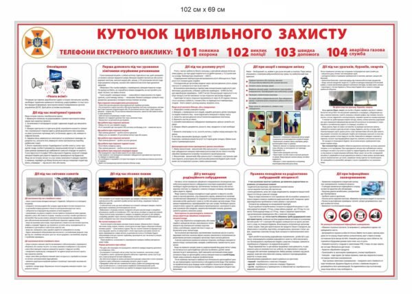 Стенд “Куточок цивільного захисту” з інструкціями