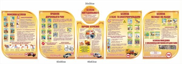 Комплект стендів “Безпека життєдіяльності, пожежна безпека, правила дорожнього руху, газова безпека, безпека на воді і льоду”