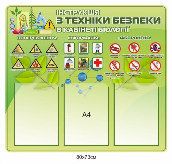 Стенд “Інструкція з техніки безпеки в кабінет біології”