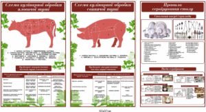 Комплект стендів “Обробка свиної туші, яловичої туші, правила сервірування столу”