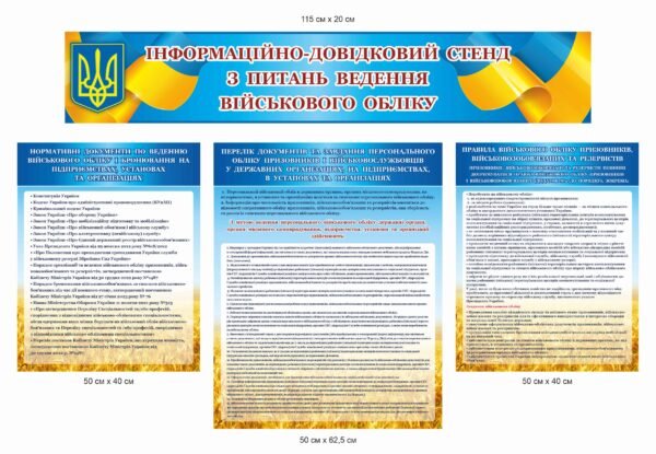 Комплект стендів “Інформаційно довідниковий стенд з питань військового обліку”