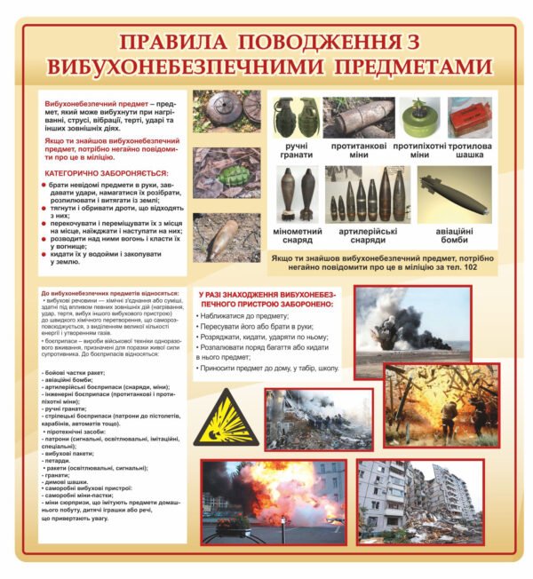 Стенд «Правила поведінки з вибухонебезпечними предметами»