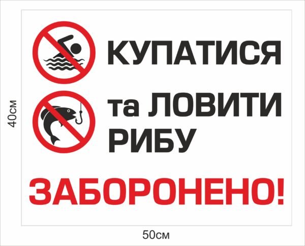 Табличка “Купатися та ловити рибу заборонено”
