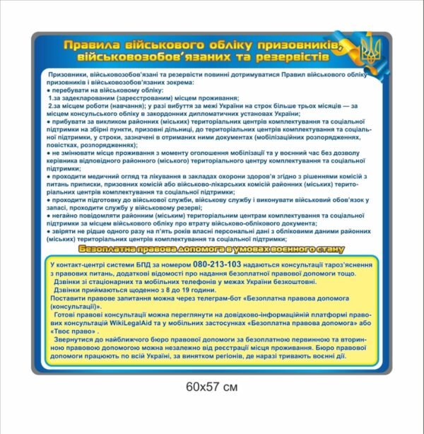 Стенд “Правила військового обліку призовників, військовозобов’язаних та резервістів”